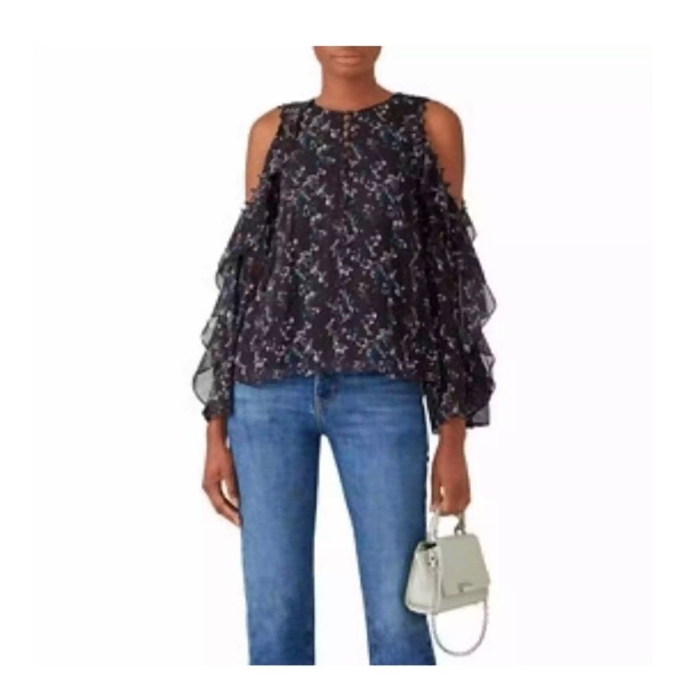 * Tanya Taylor Corrine Top Black Floral Silk Blouse